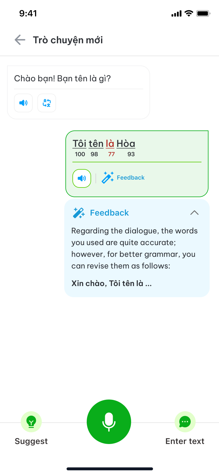 Màn hình trò chuyện với AI bằng tiếng Việt