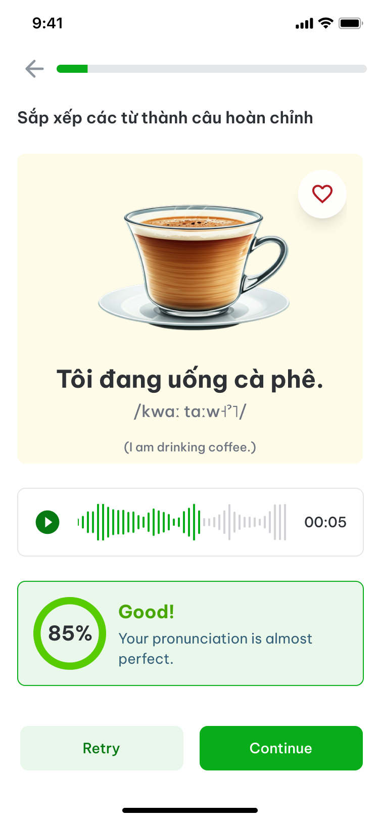 Màn hình chấm điểm phát âm bằng AI